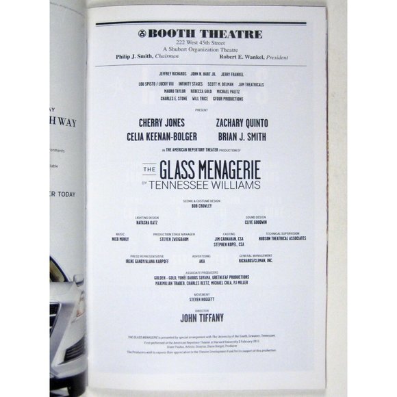Glass Menagerie Playbill December 2013 Cherry Jones Zachary Quinto Keenan NYC - Picture 3 of 6